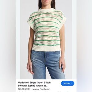 Madewell Cream and Green Knit Sweater